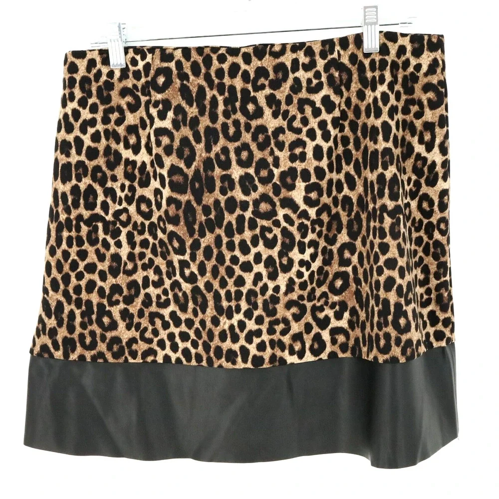 Michael Kors Skirt Petites PL LP Animal Print Faux Leather Hem Short Career